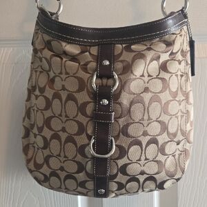 Coach Chelsea Tan and Brown Signature Shoulder Bag 90's